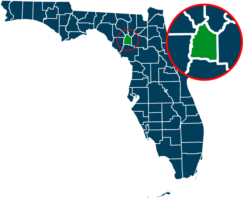 Gilchrist County Placement on State Map